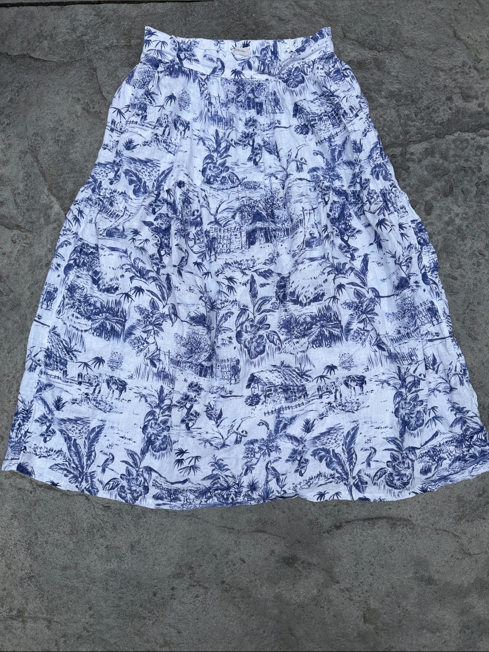 Joie  linen White and Blue Toile Midi Skirt